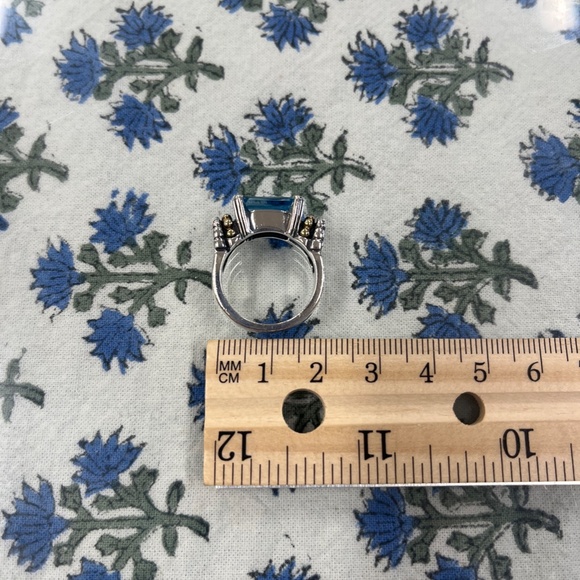 Lagos Blue Topaz Caviar Sterling Silver & 18K Yellow Gold Ring Size 7 - Picture 11 of 16